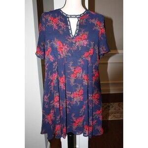 Umgee Baby Doll Dress Navy Floral w/Lace Trim Sz S